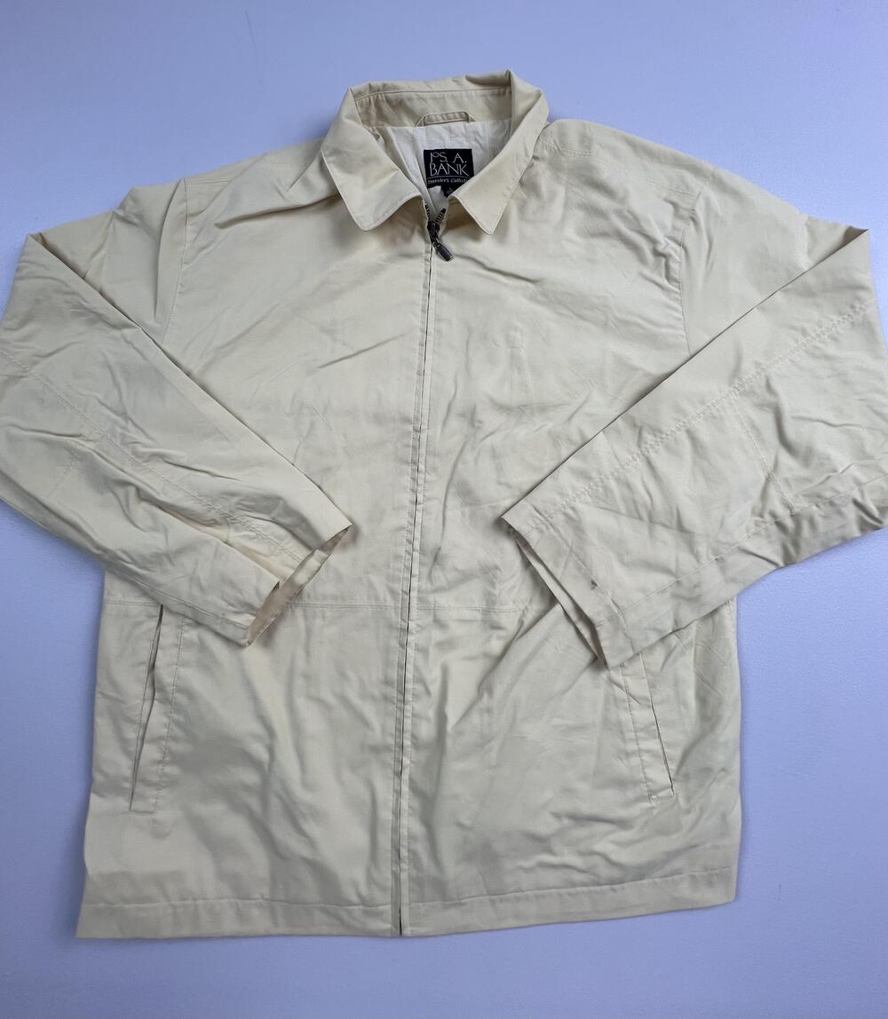Jos. A. Bank Jacket Mens Large Beige Windbreaker Zip Lined Travel Lightweight